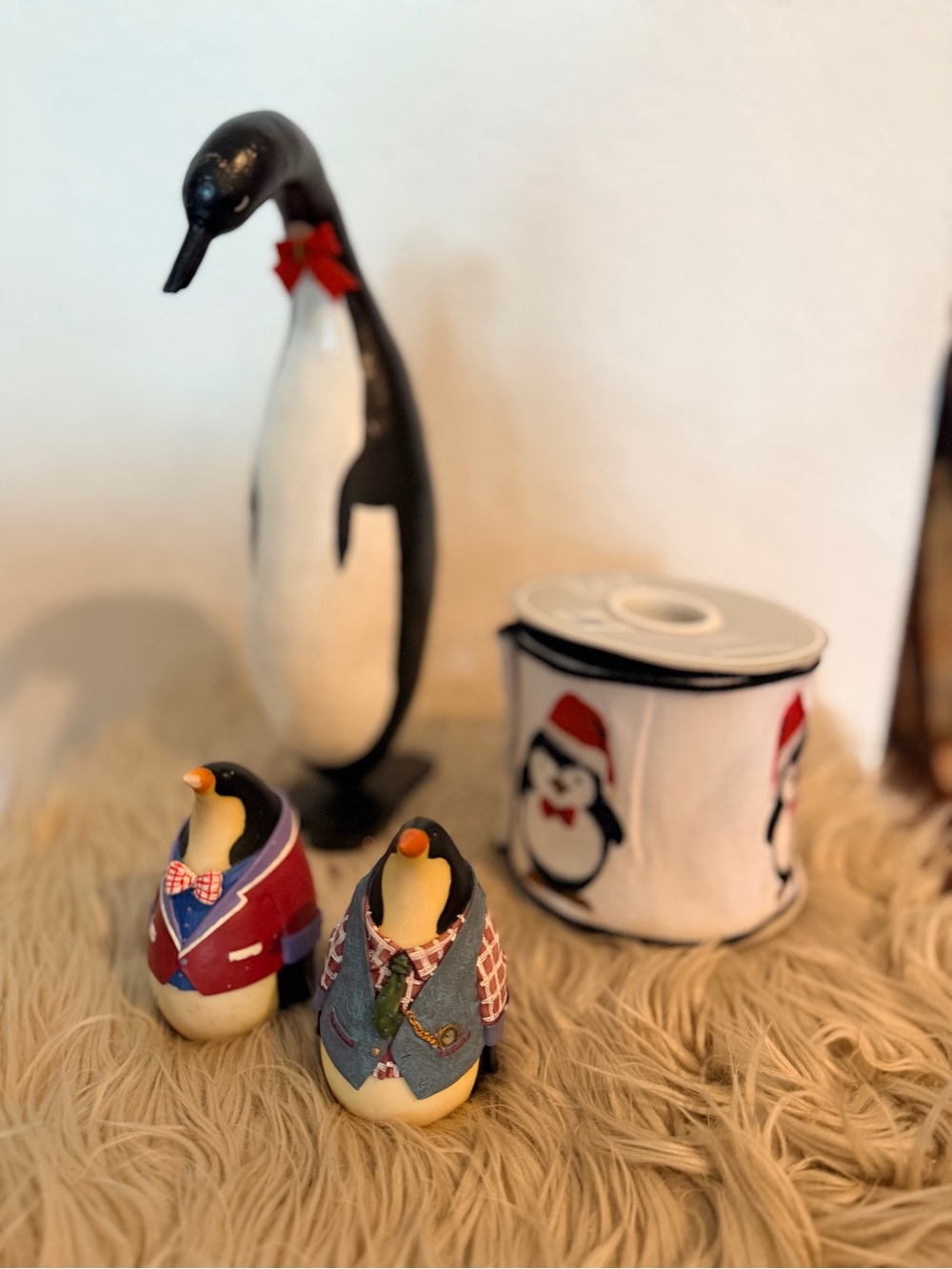 Frances Cooper hand painted gourd Penguin Ribbon decor